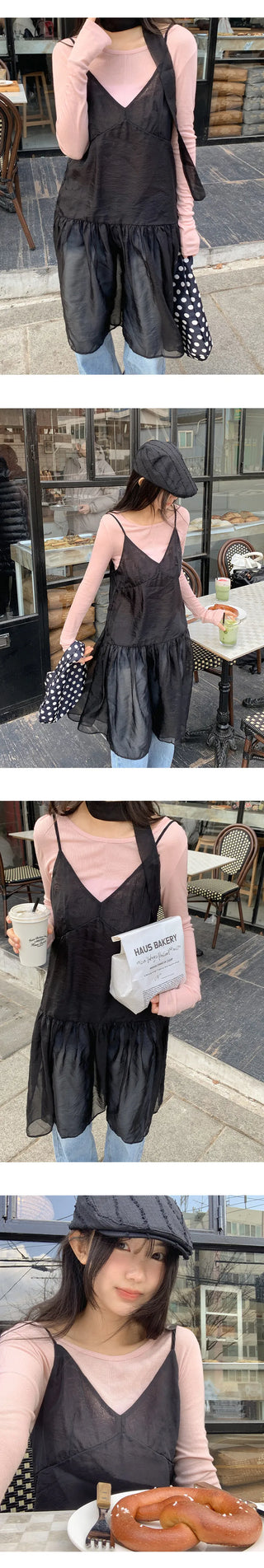 Trean See through Cutout Frill Bustier Layered Dress Tie Set
