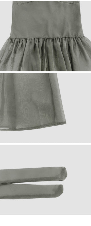 Trean See through Cutout Frill Bustier Layered Dress Tie Set