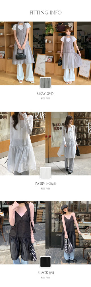 Trean See through Cutout Frill Bustier Layered Dress Tie Set