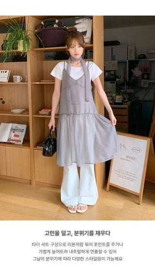 Trean See through Cutout Frill Bustier Layered Dress Tie Set