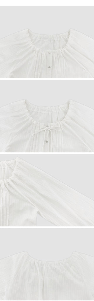 Loetta Frill Stripe Pintuck String Blouse