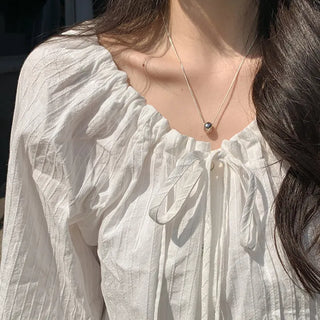Loetta Frill Stripe Pintuck String Blouse