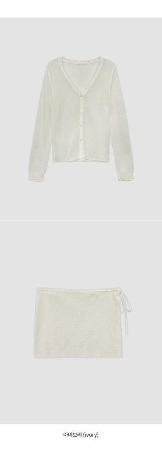 Mircorn V neck Long sleeve Knit Cardigan and String Skirt Set