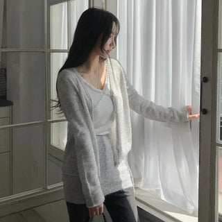 Mircorn V neck Long sleeve Knit Cardigan and String Skirt Set
