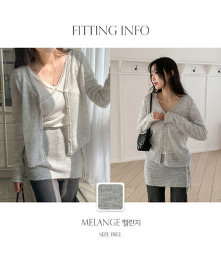 Mircorn V neck Long sleeve Knit Cardigan and String Skirt Set