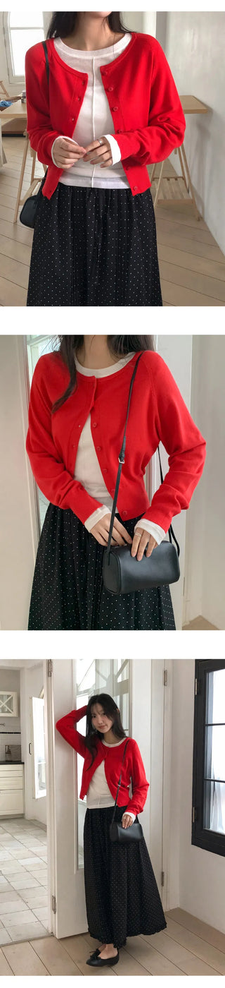 Roneson Viscose Round Long Sleeve Knit Cardigan