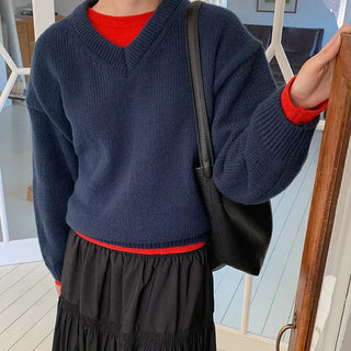 Ponyian V neck Thick Balloon Knit