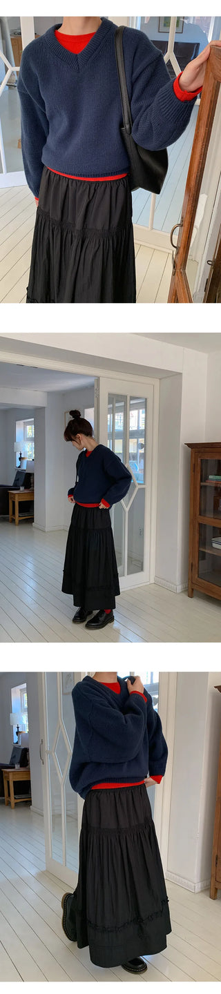 Ponyian V neck Thick Balloon Knit