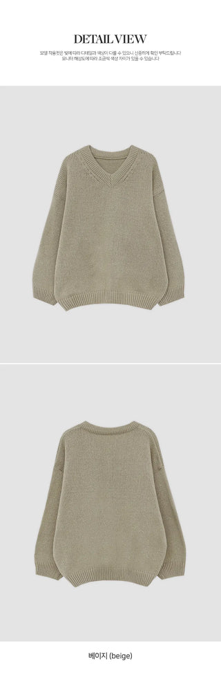 Ponyian V neck Thick Balloon Knit