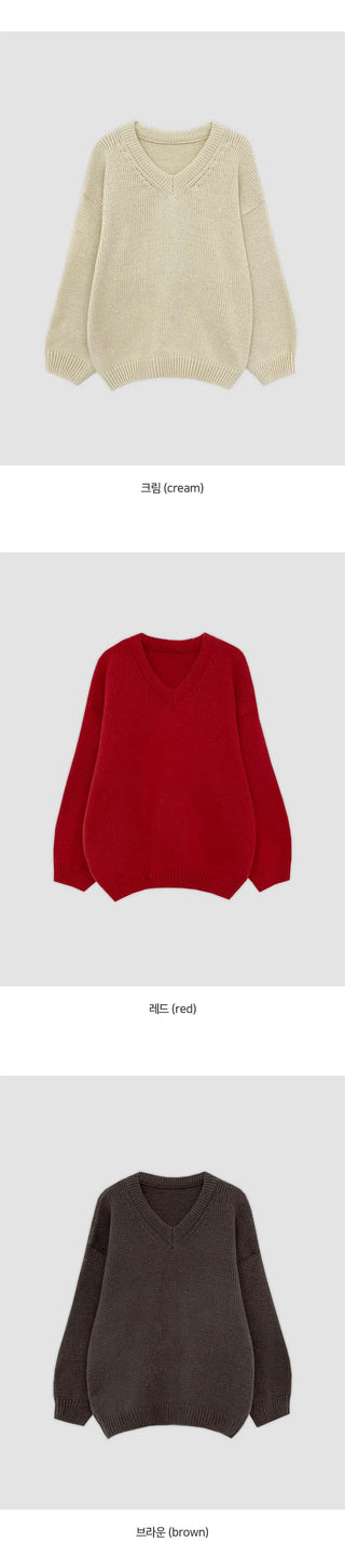 Ponyian V neck Thick Balloon Knit