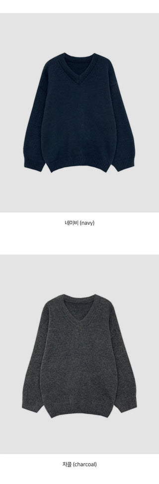 Ponyian V neck Thick Balloon Knit
