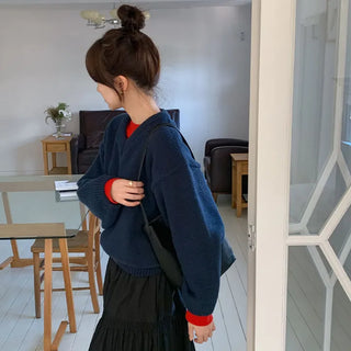 Ponyian V neck Thick Balloon Knit