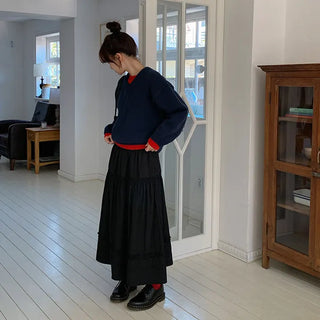 Ponyian V neck Thick Balloon Knit
