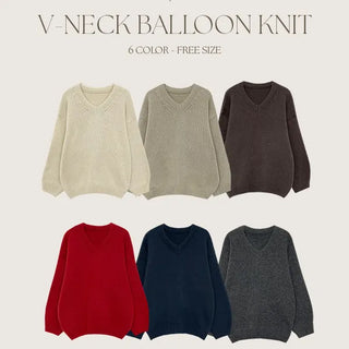 Ponyian V neck Thick Balloon Knit