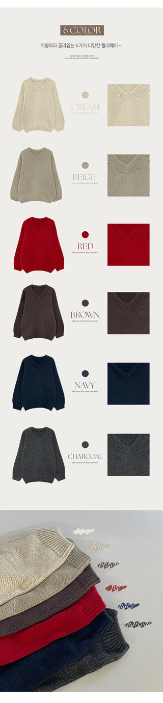 Ponyian V neck Thick Balloon Knit
