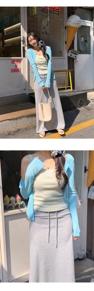 Keroti Round See through Ribbed Cardigan