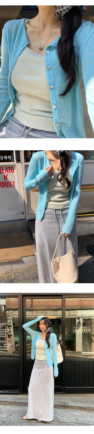 Keroti Round See through Ribbed Cardigan