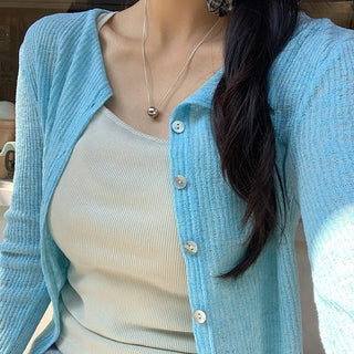 Keroti Round See through Ribbed Cardigan