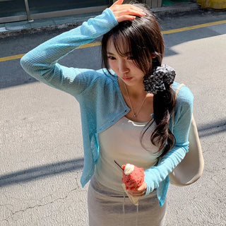 Keroti Round See through Ribbed Cardigan