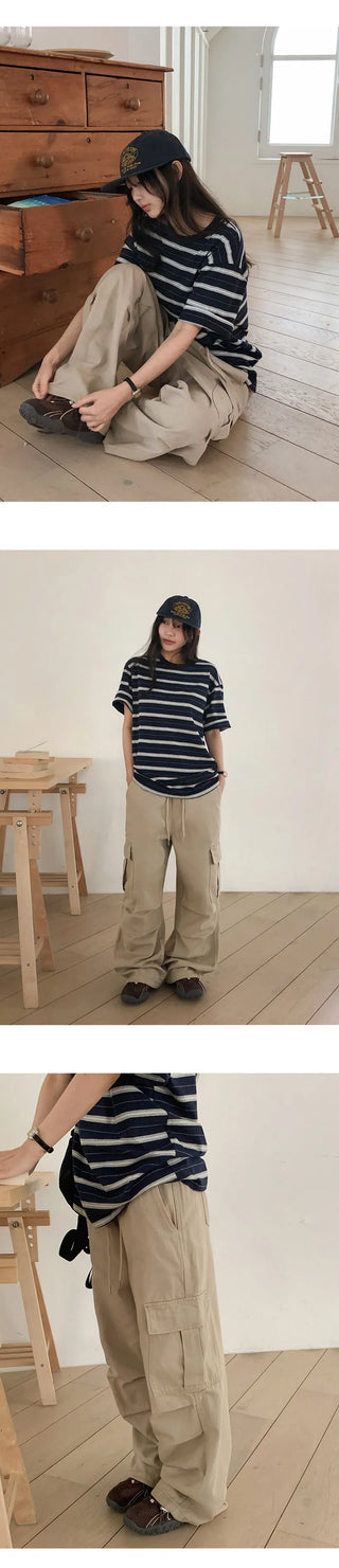 Jetbean Elastic String Cargo Wide Pants