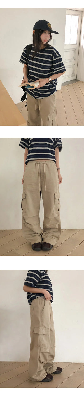 Jetbean Elastic String Cargo Wide Pants