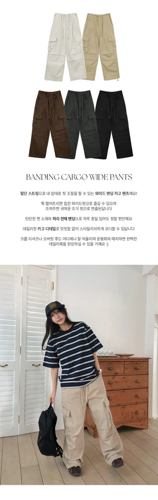 Jetbean Elastic String Cargo Wide Pants