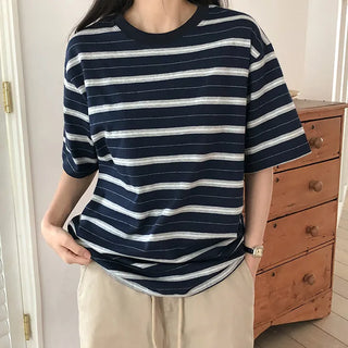 Poached Striped Loose Fit Short Sleeve T shirt