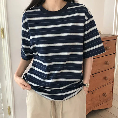 Poached Striped Loose Fit Short Sleeve T shirt