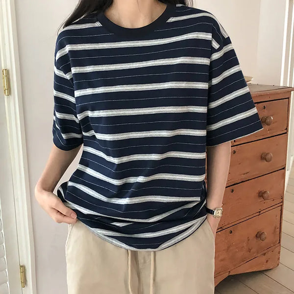Poached Striped Loose Fit Short Sleeve T shirt