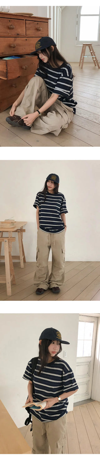 Poached Striped Loose Fit Short Sleeve T shirt