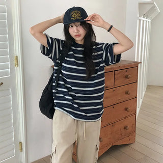 Poached Striped Loose Fit Short Sleeve T shirt