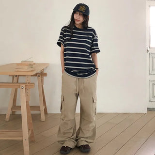 Poached Striped Loose Fit Short Sleeve T shirt