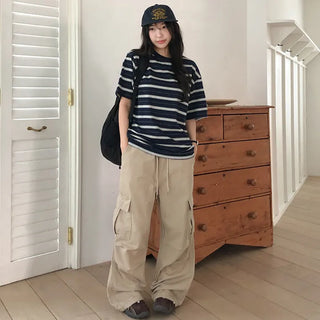 Poached Striped Loose Fit Short Sleeve T shirt