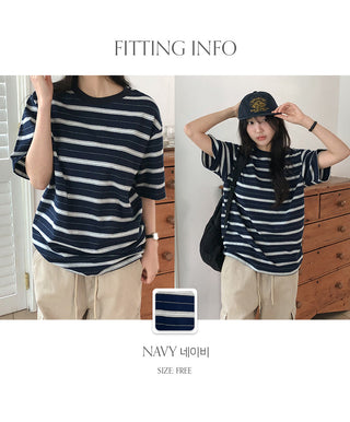 Poached Striped Loose Fit Short Sleeve T shirt
