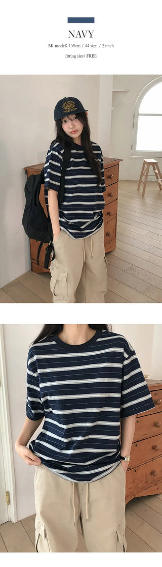 Poached Striped Loose Fit Short Sleeve T shirt