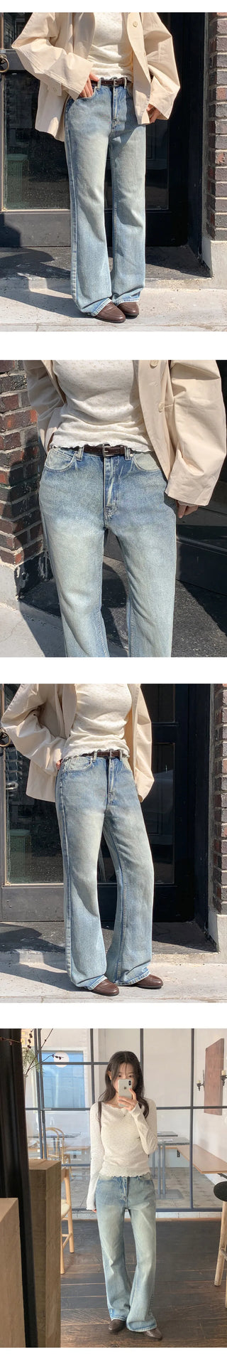 Loinen Viscose Bootcut Washed Denim Pants