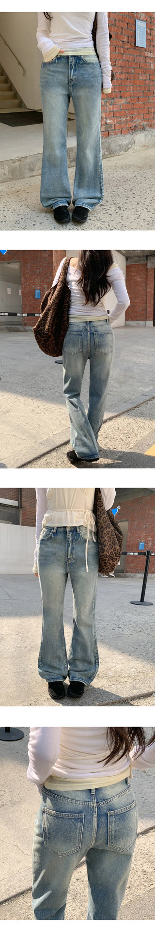 Loinen Viscose Bootcut Washed Denim Pants
