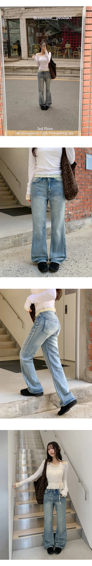 Loinen Viscose Bootcut Washed Denim Pants