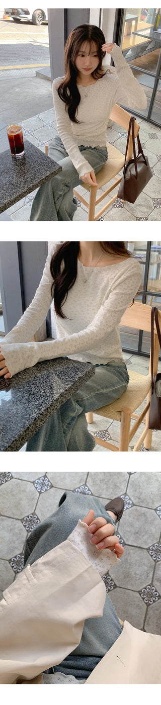 Taymon Flower Punched Wave Long Sleeve T shirt