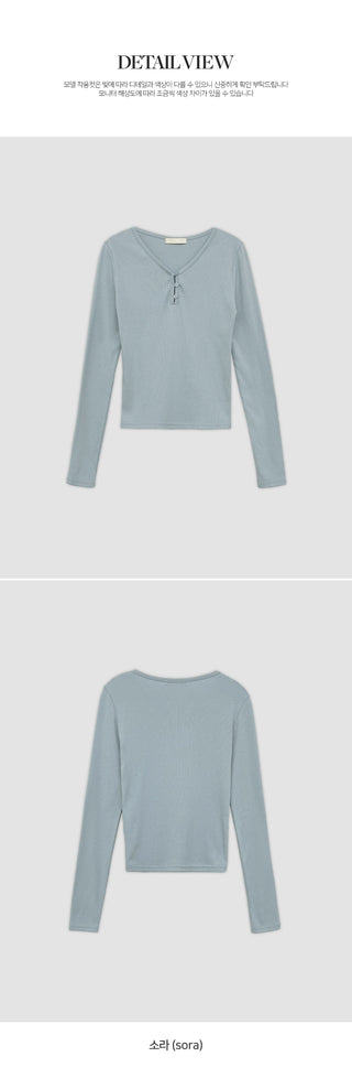 Jedel V neck Button Ribbed Long Sleeve T shirt