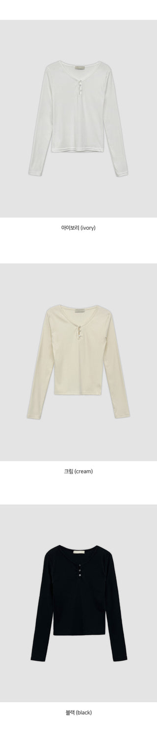 Jedel V neck Button Ribbed Long Sleeve T shirt