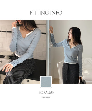 Jedel V neck Button Ribbed Long Sleeve T shirt