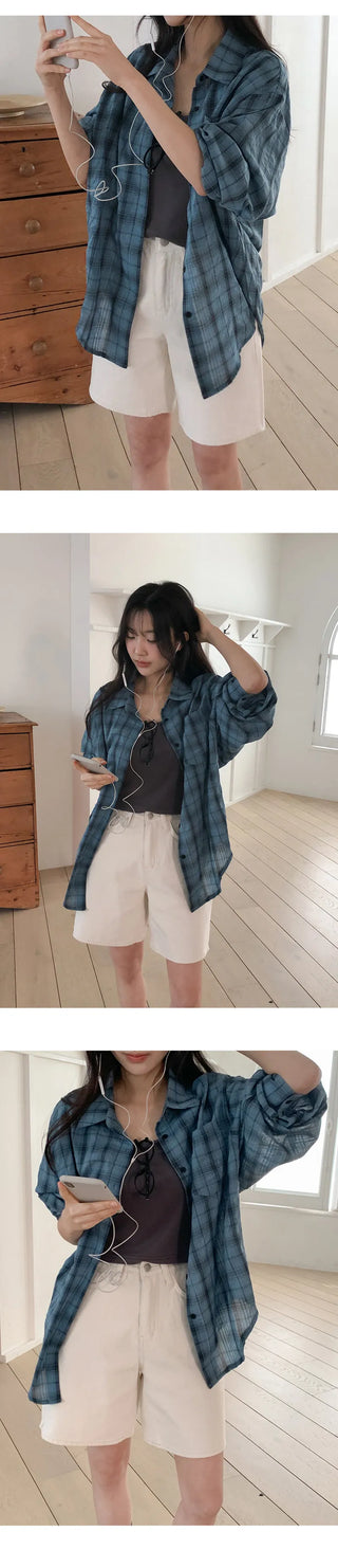 Pinove Loose Fit Seersucker Check Shirt