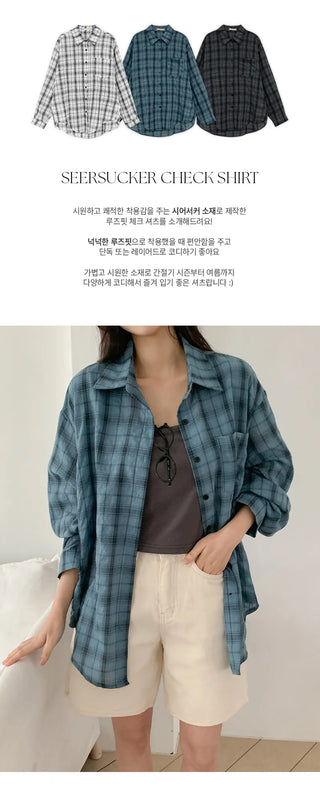 Pinove Loose Fit Seersucker Check Shirt
