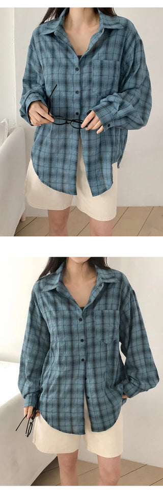 Pinove Loose Fit Seersucker Check Shirt
