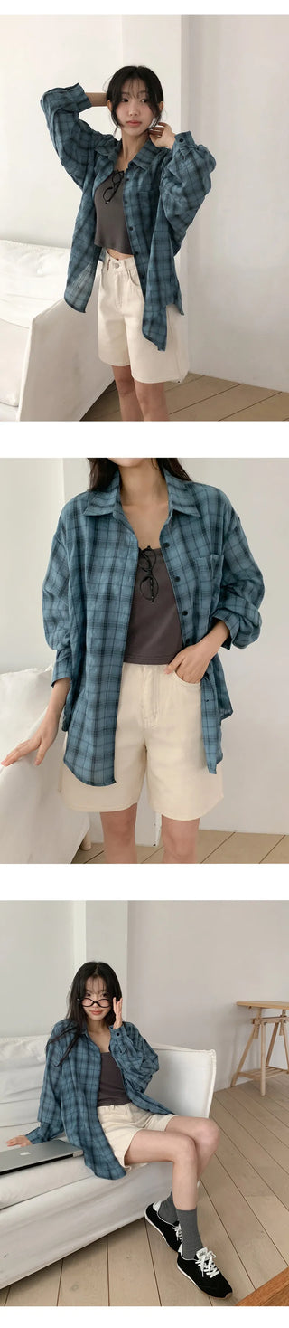 Pinove Loose Fit Seersucker Check Shirt