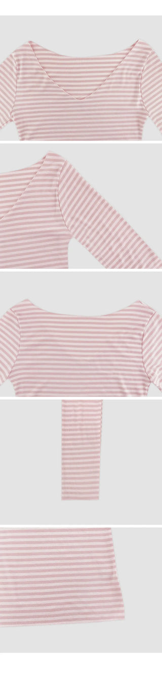 Demien Deep V Neck Striped Long Sleeve T Shirt