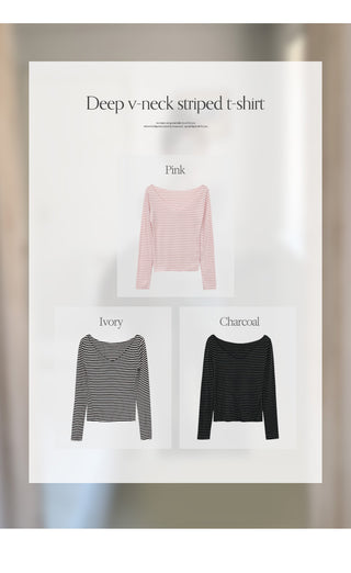 Demien Deep V Neck Striped Long Sleeve T Shirt