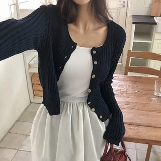 Soger Ribbed Crop Long Sleeve Knit Cardigan