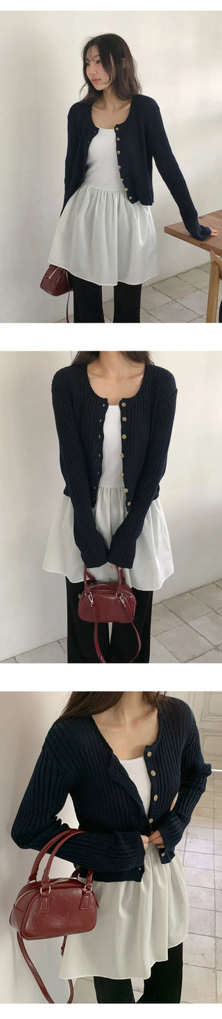 Soger Ribbed Crop Long Sleeve Knit Cardigan
